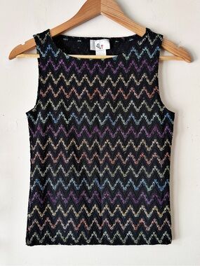 Y2K MultiColor Metallic Chevron Zig Zag Sleeveless Knit Top Medium Made in USA